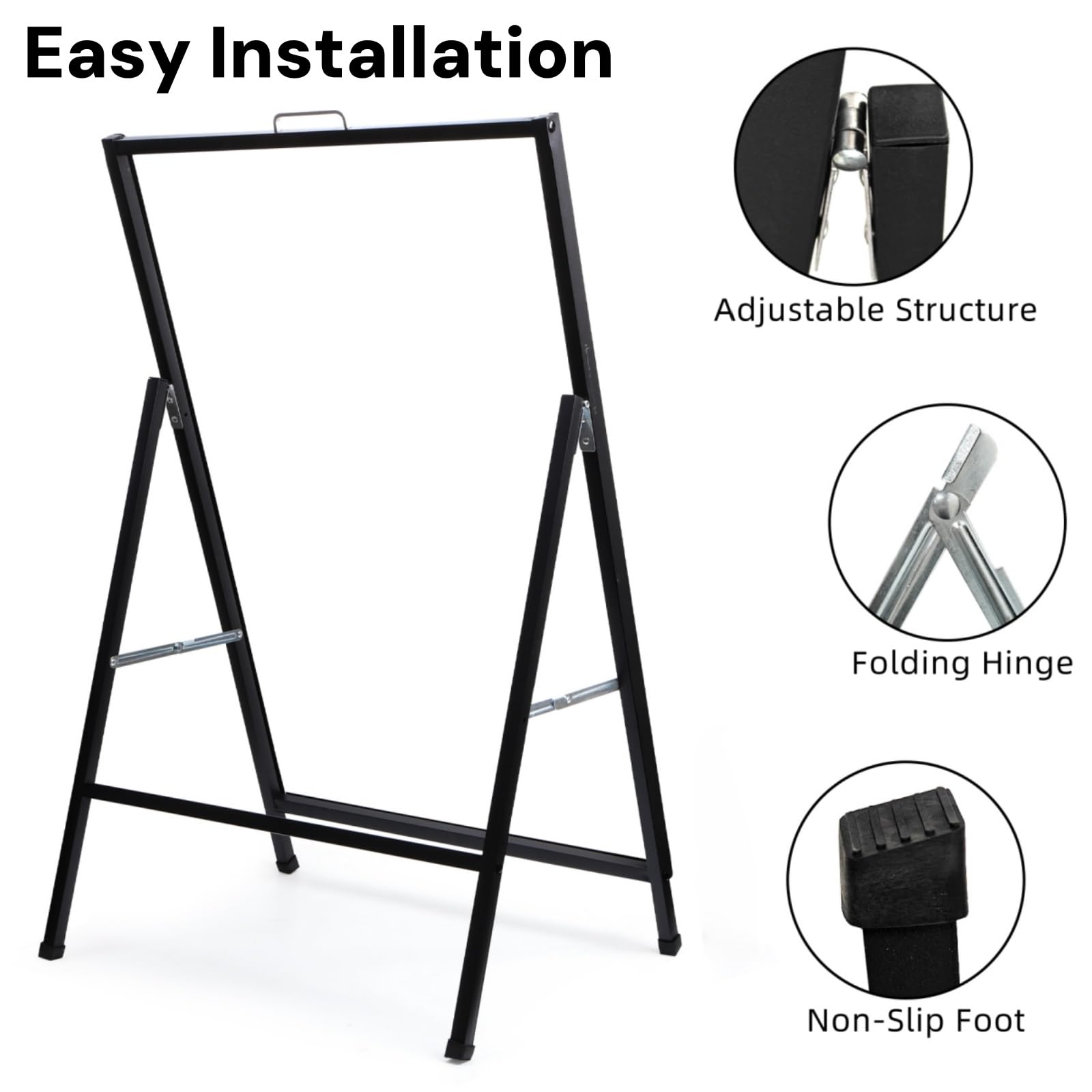 Letrero de pavimento con asa de transporte, 60 x 90 cm, tablero sándwich de acero recubierto de negro, letrero de acera al aire libre para restaurante, cafetería, boda, fiesta
