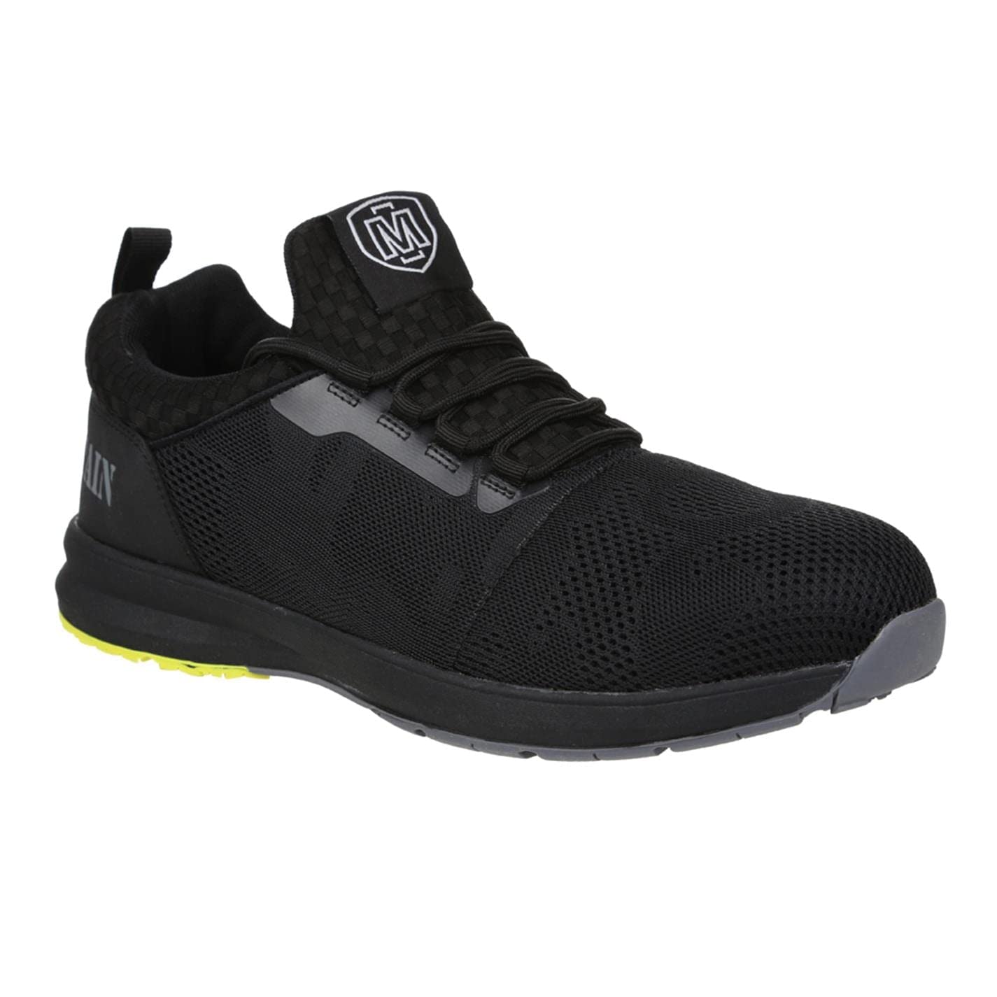 Iron Mountain Men's Work and Utility Safety Shoes With Steel Toe Cap and Protective Midsole Workwear Safety Work Safety Trainers S1P SRC, Black/Yellow Sole, UK 11 / EU 45