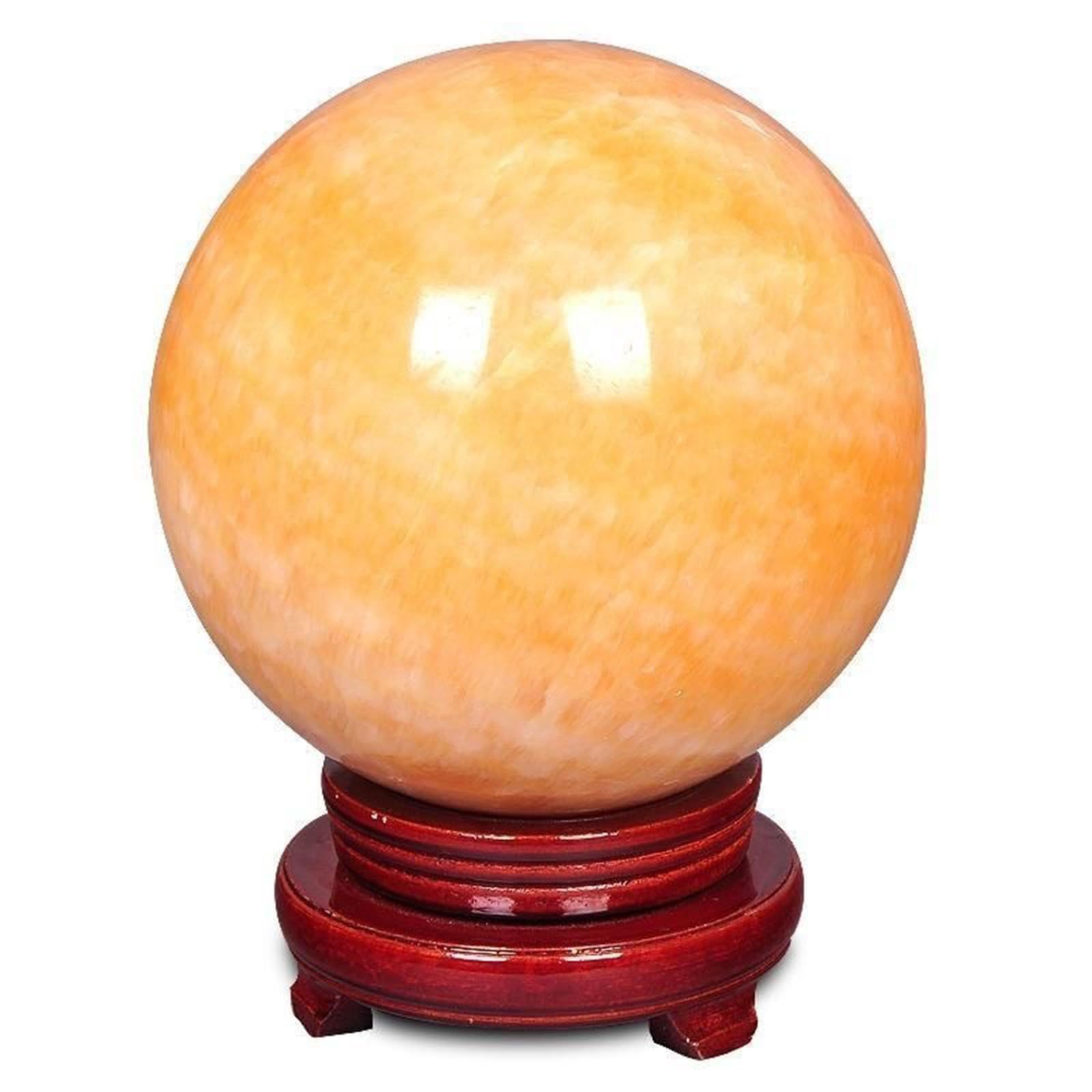 Esfera de Cristal de topacio Natural, Bola de Piedra Preciosa citrina con Soporte de Madera,Bola de la Suerte Feng Shui,Bola de Cristal curativa Reiki,decoración de Sala de Estar,10cm/3.9in