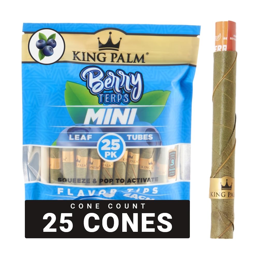 King Palm Mini Prerolled Cones - All Natural Preroll Palm Leaf Cone - Corn Husk Filter Tip - Organic Per Rolled Palm Leaf Wraps - 25 Cones per Pack - (1 Pack, 25 Cones, Berry)