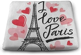 ADGoods Cojín de Asiento Cuadrado Square Seat Cushions France Eiffel Tower Heart Phrase Premium Comfort Memory Foam Floor Cushions For Office,Kitchen,Travel,Car