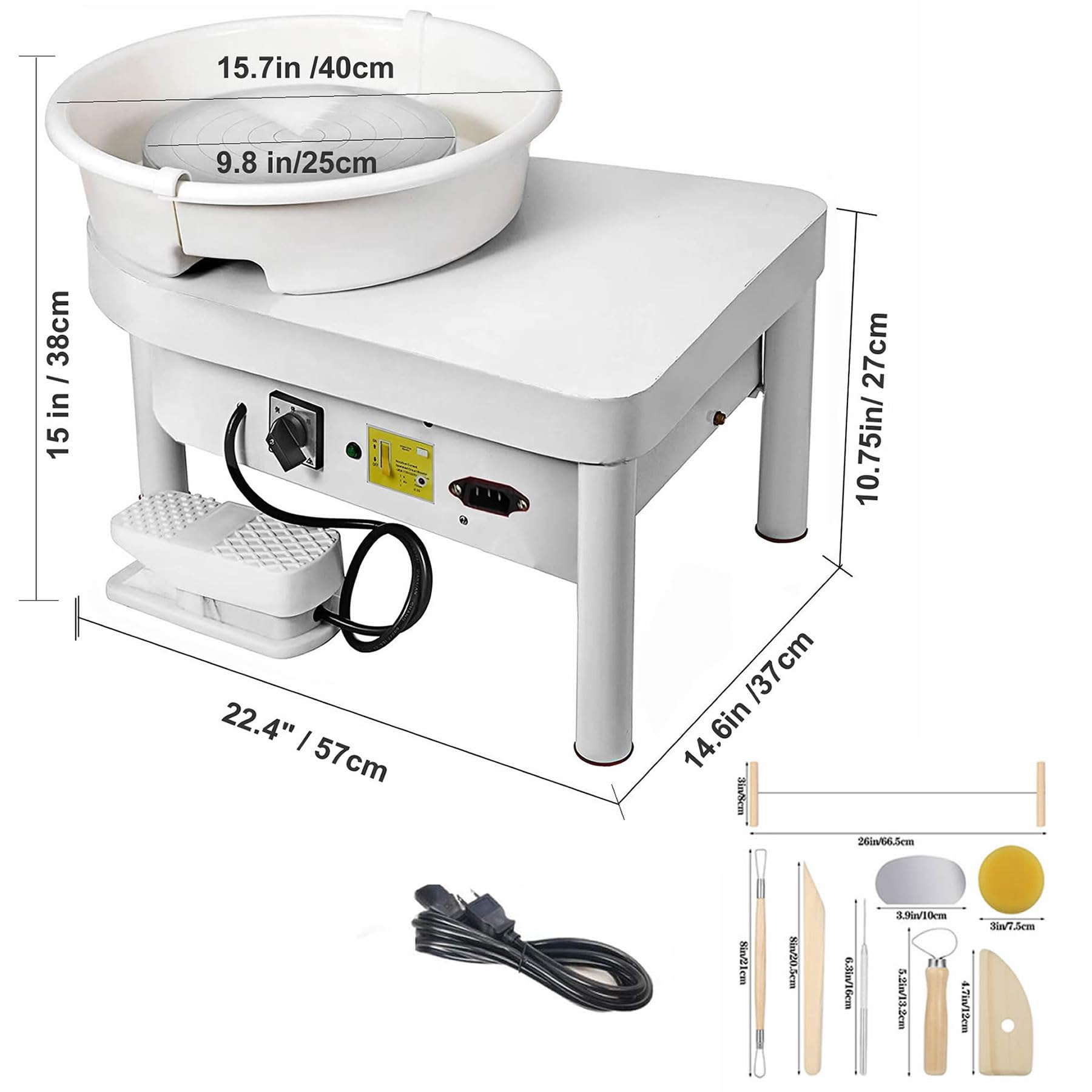 Rueda eléctrica de cerámica de 9.8 in 350 W, máquina formadora de cerámica resistente para principiantes, bricolaje con pedal de pie y herramientas de arcilla en casa, escuela, estudios de 5