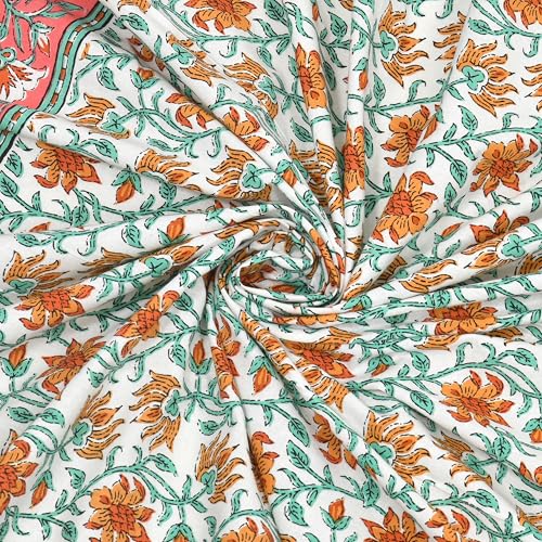 Image of Urban Jaipur 100% Cotton Bedsheet for Double Bed (90 x 108 Inches) | 210 TC King Size Bed Sheet for Double Bed with 2 Pillow Covers | Pure Cotton Jaipuri Bedsheet (Green, Red)