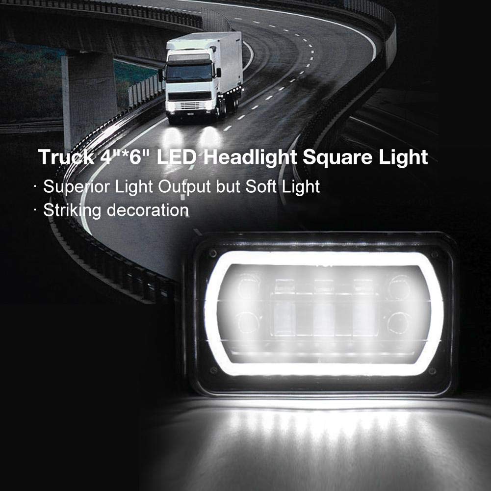 Tbest Faro anteriore sostituzione per camion, Camion 4 pollici x 6 pollici Faro anteriore a LED Luce quadrata a fascio alto/basso Halo bianco sostituzione per 1979 2003
