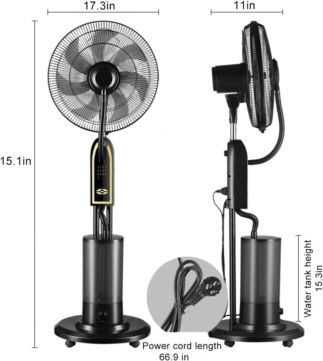 16 Inch Misting Pedestal Fan With Remote Control And 4L Large Capacity Tank For Indoor Outdoor