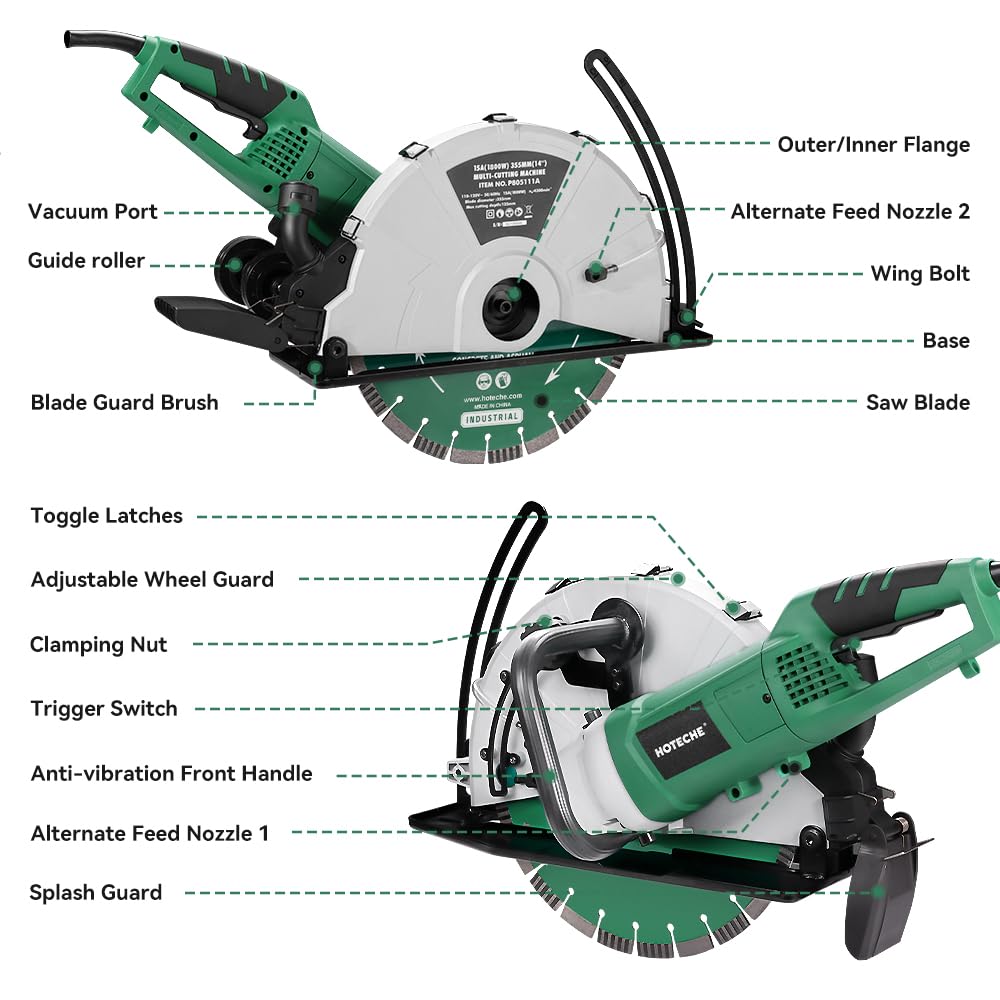Hoteche 14" Electric Concrete Saw - 2600W -3