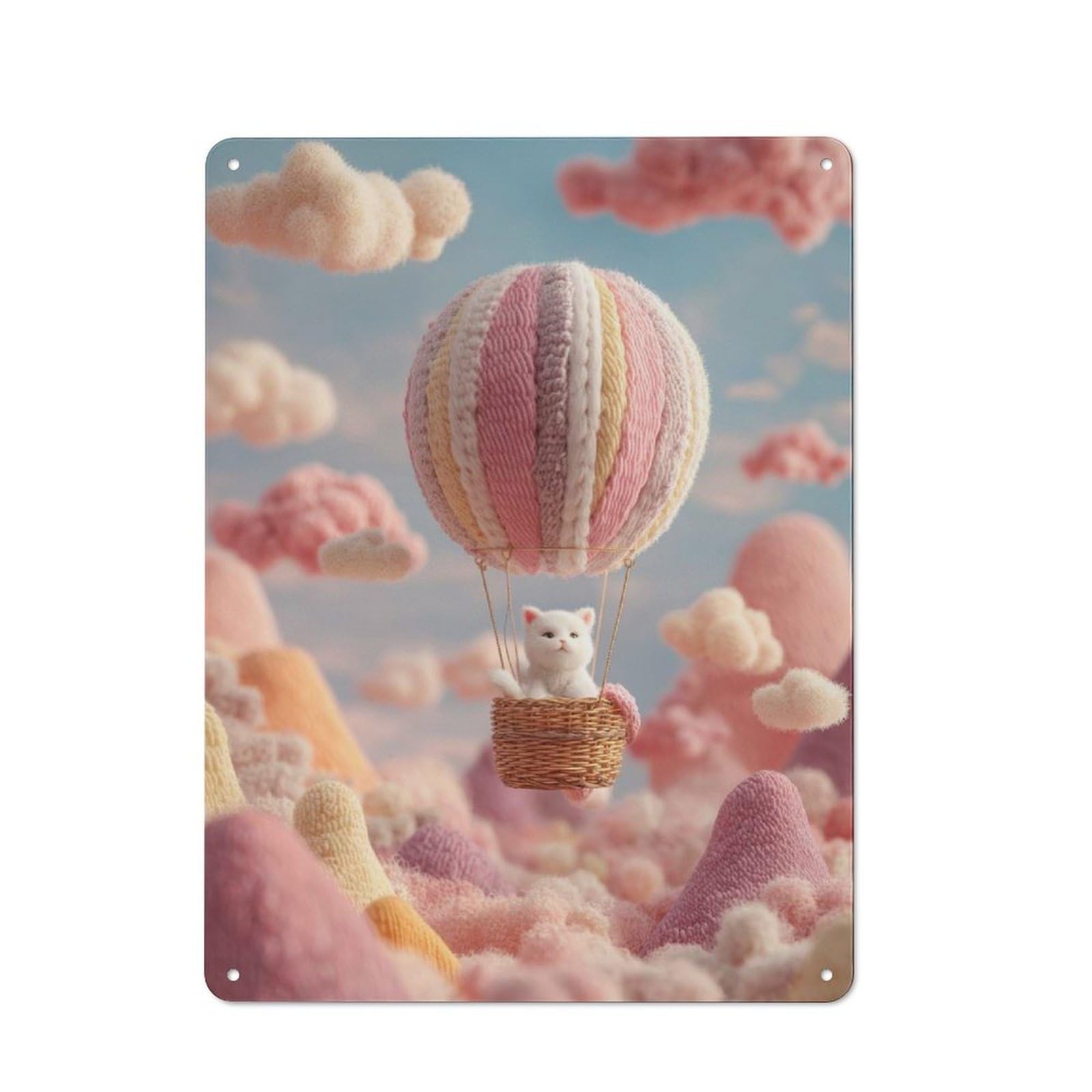 Junmoney Cat In Hot Air Balloon Dreamscape Metal Sign 40X30cm With For Hallway Wall, Rustic Decor, For Furnishing A New Hallway With Rustic Decor