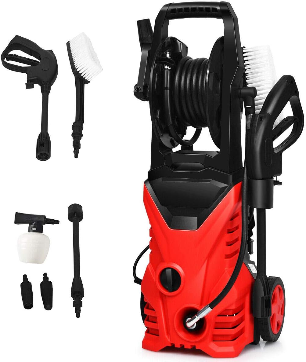 Happygrill Electric Pressure Washer, 2030PSI 1.6GPM High Pressure Sprayer Machine with 16.5ft Hose, Wash Brush, Soap Bottle, 1800W (red)
