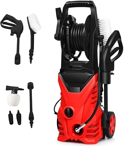 Miniatura 6 de Happygrill Lavadora a presión eléctrica, 2030PSI 1.6GPM máquina rociadora de alta presión con manguera de 16.5 pies, cepillo de lavado, botella de