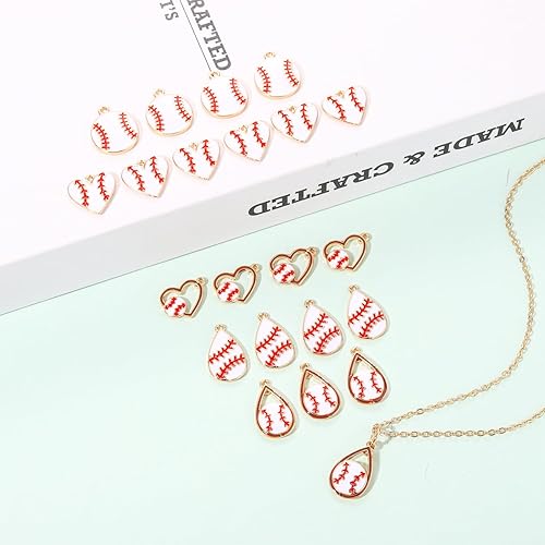 Miniatura 2 de 20 dijes deportivos esmaltados para baloncesto y béisbol, para hacer joyas, juego de pelota de diamantes de imitación, dijes de sóftbol para