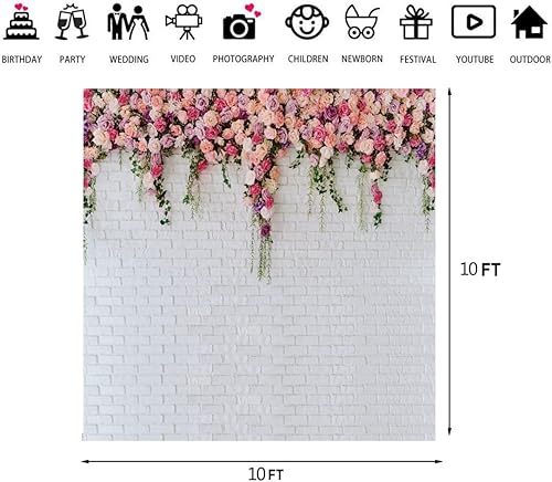 Miniatura 7 de LTLYH Telón de fondo de flores de pared de ladrillo blanco de 7 x 5 pies, tema de San Valentín, fotografía, día de la madre, boda, novia, fiesta de