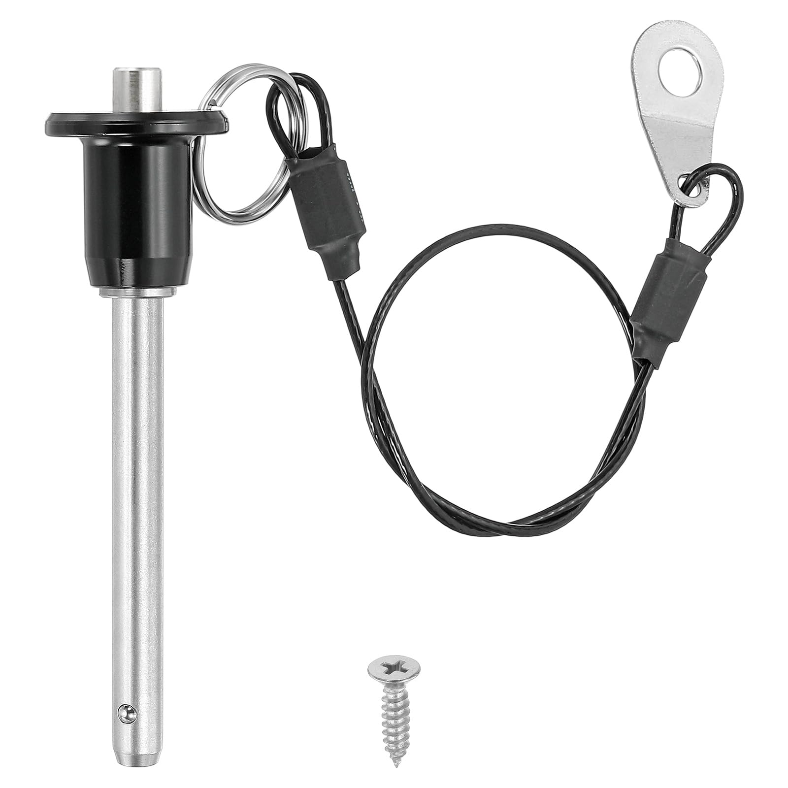 PATIKIL 1/4"(6mm) Diameter 304 Stainless Steel Quick Release Pin, Usable Length 2"(50mm) Push-Button Ball Locking Pin with 25cm Lanyard Cable M5 Screw, Silver