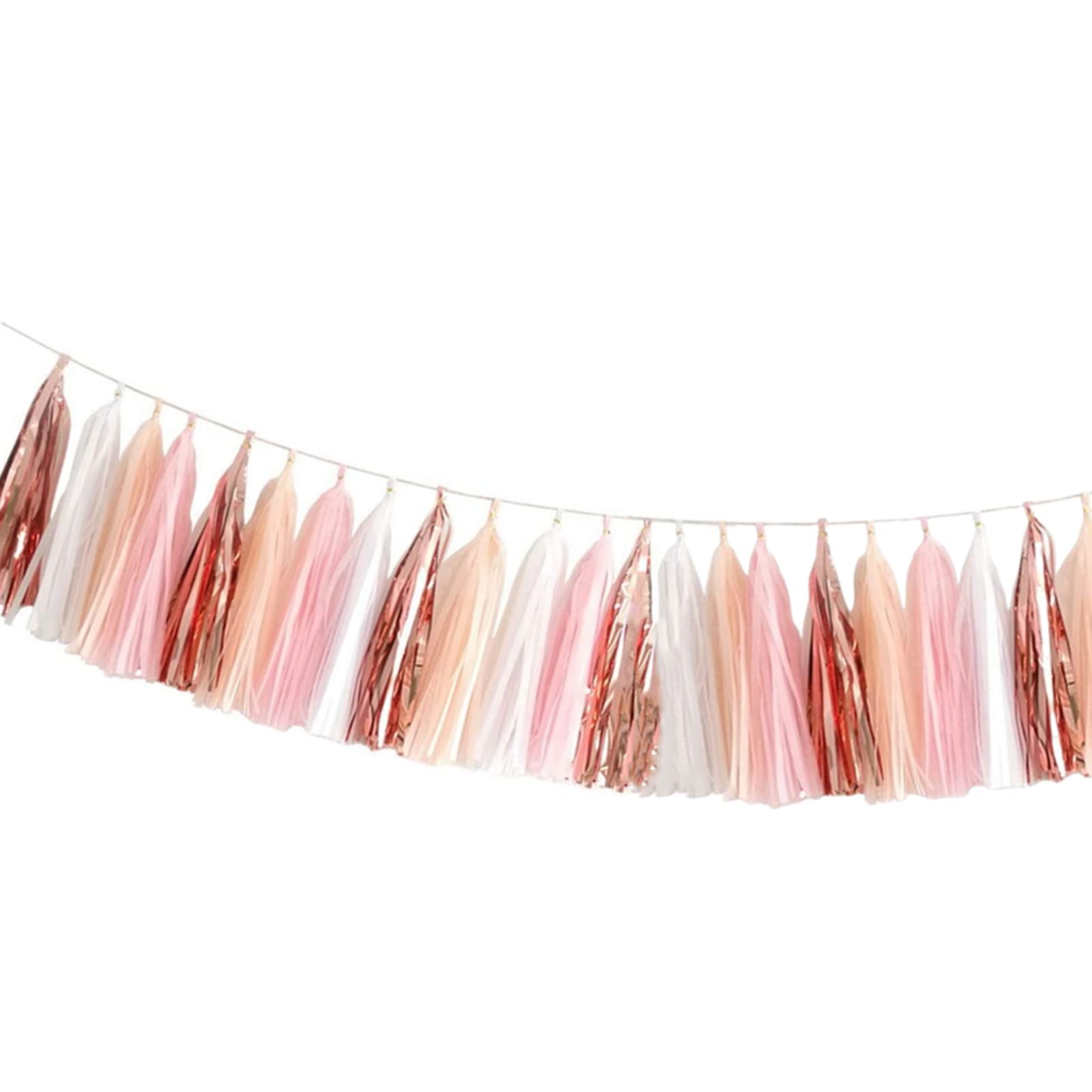 20pcs Rose Gold Party Garlands - Rose Gold Peach Powder Tassel Garland Banner for Birthday, Engagement, Wedding, Bridal/Baby Shower, Gender Reveal, Photo Shoot, Vintage Party Decorations