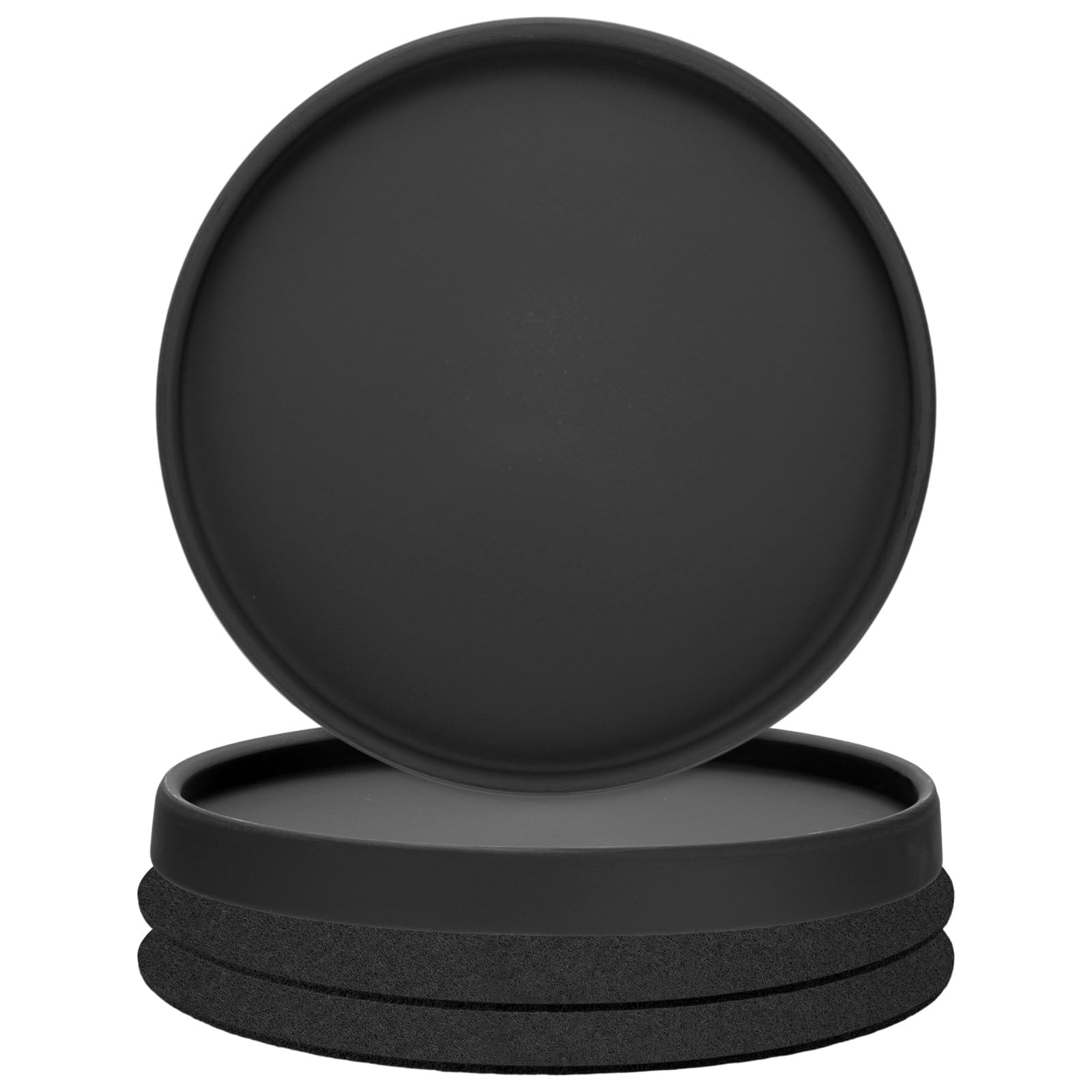 TIXIPEM 2 Pack Black Ceramic Plant Saucer, Round Drip Tray for Indoors & Outdoors, Ceramic Plant Trays to Catch Water Drainage for Potted Plants with Waterproof Felt Plant Mat [7.28 Inch]