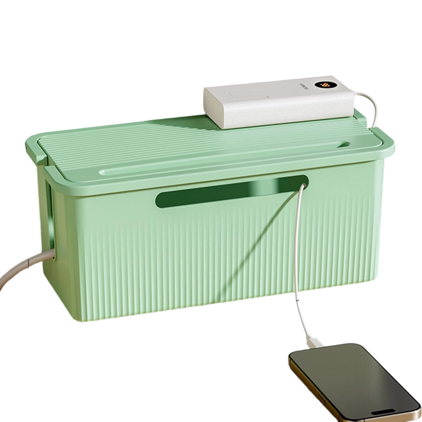 ZEPFJHE Stylish Cable Management Solution with Multiple Compartments for Efficient Storage of Power Strips and Cables Cable Storage with Lid