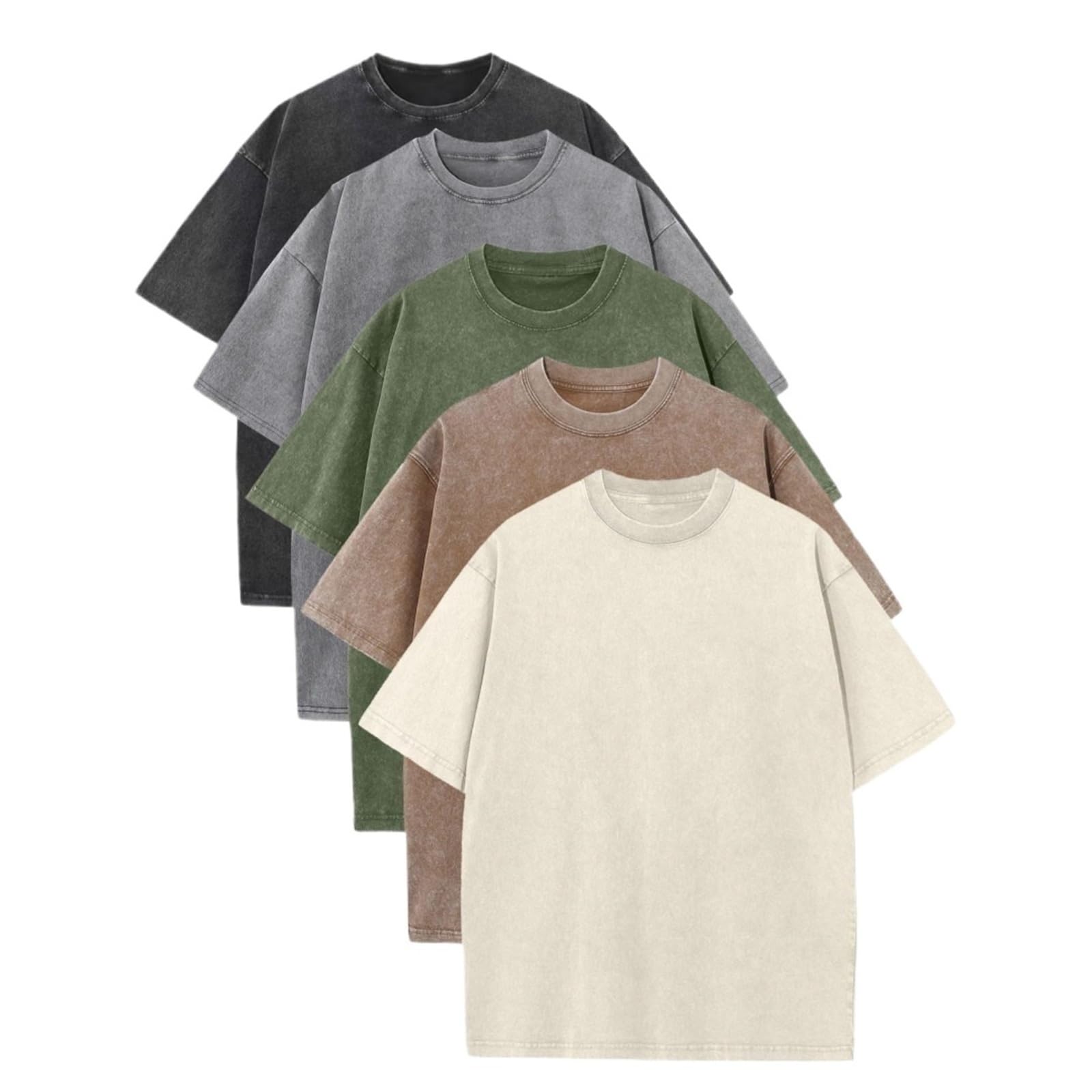 T-Shirt da Uomo in Tinta Unita T-Shirt Oversize da Uomo a 5 Pezzi, vestibilità Ampia, Streetwear, retrò, con Scollo a O, Tinta Unita, Taglie Forti
