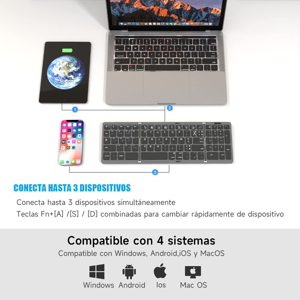 Sikai Tastiera senza fili pieghevole con tastierino numerico, AZERTY, batteria ricaricabile, per computer portatile, PC/Tablet/ipad/Smart TV, sistema Windows, iOS, Mac OS