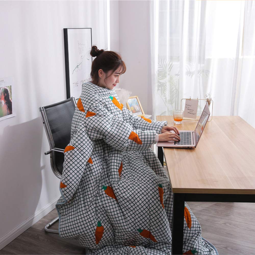 Manta cálida con Mangas, edredón portátil con Cremallera, Capa de algodón Engrosada, Saco de Dormir de Invierno para Adultos, Capa a Prueba de Viento para la Oficina en el hogar 59 * 79in,d