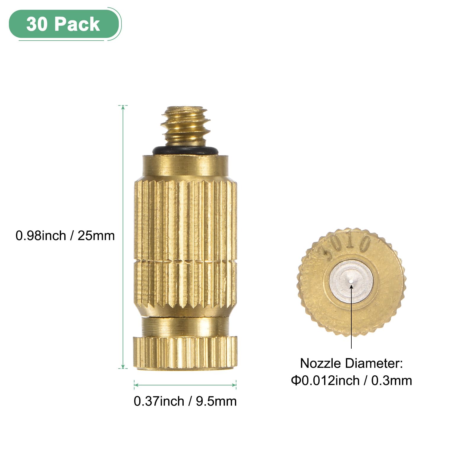 M METERXITY 30er-Pack Messing-Vernebelungsdüsen, 0,012"/0,3mm Orifice Mister Düsen Messing, Hochdruck-Sprühvernebelungsdüsenkopf für Außenkühlsystem/Gewächshaus/Gartenbau [10/24 UNC]