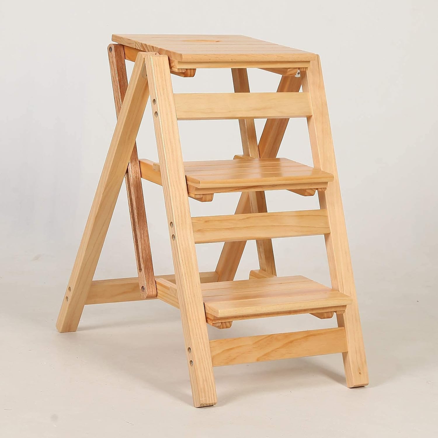 Folding Stool Ladder Chair for Home Kitchen Office Portable Dual Use Wood Step Stool with Non Slip Wide Pedal for Indoor Climbing Sturdy and Durable