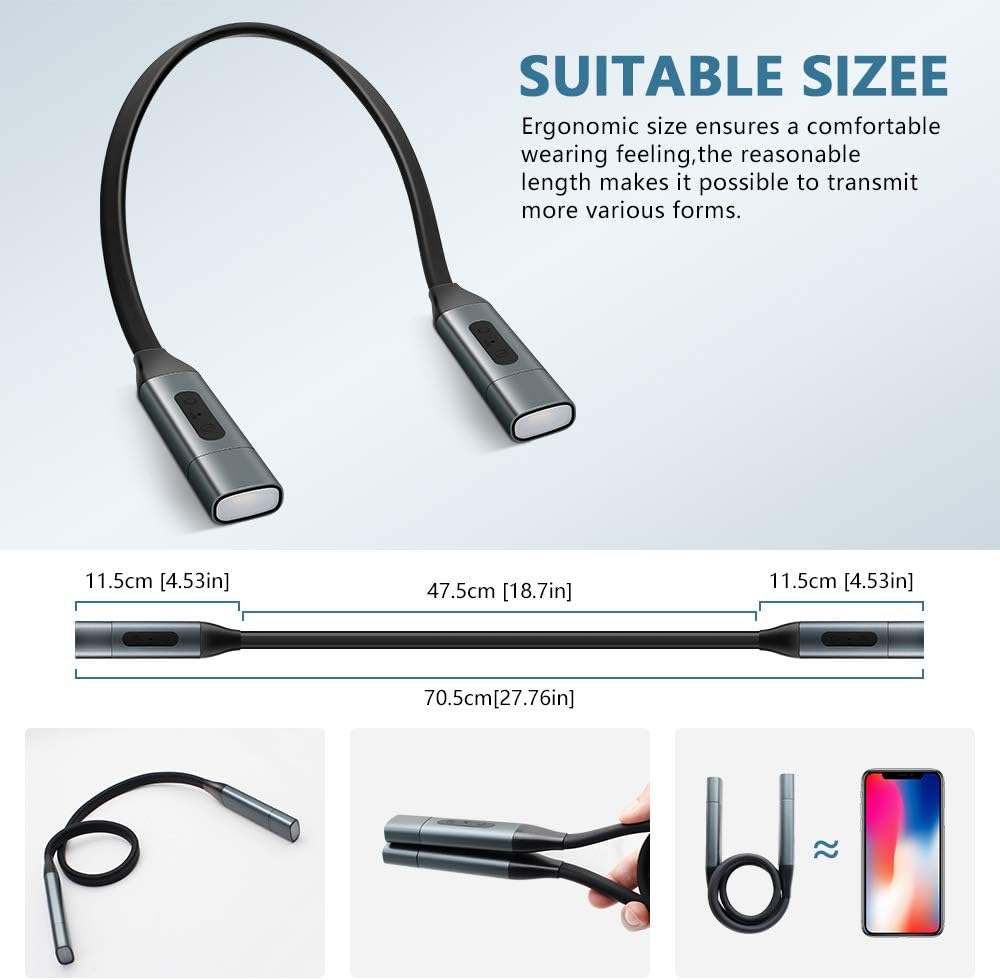 LED Neck Reading Light , Book Lights for Reading in Bed, 10 Brightness Levels, 3 Color Temperature Neck Lamp, Rechargeable, Long Lasting, Hands-Free for Reading, Repairing, Knitting, Camping - - 
