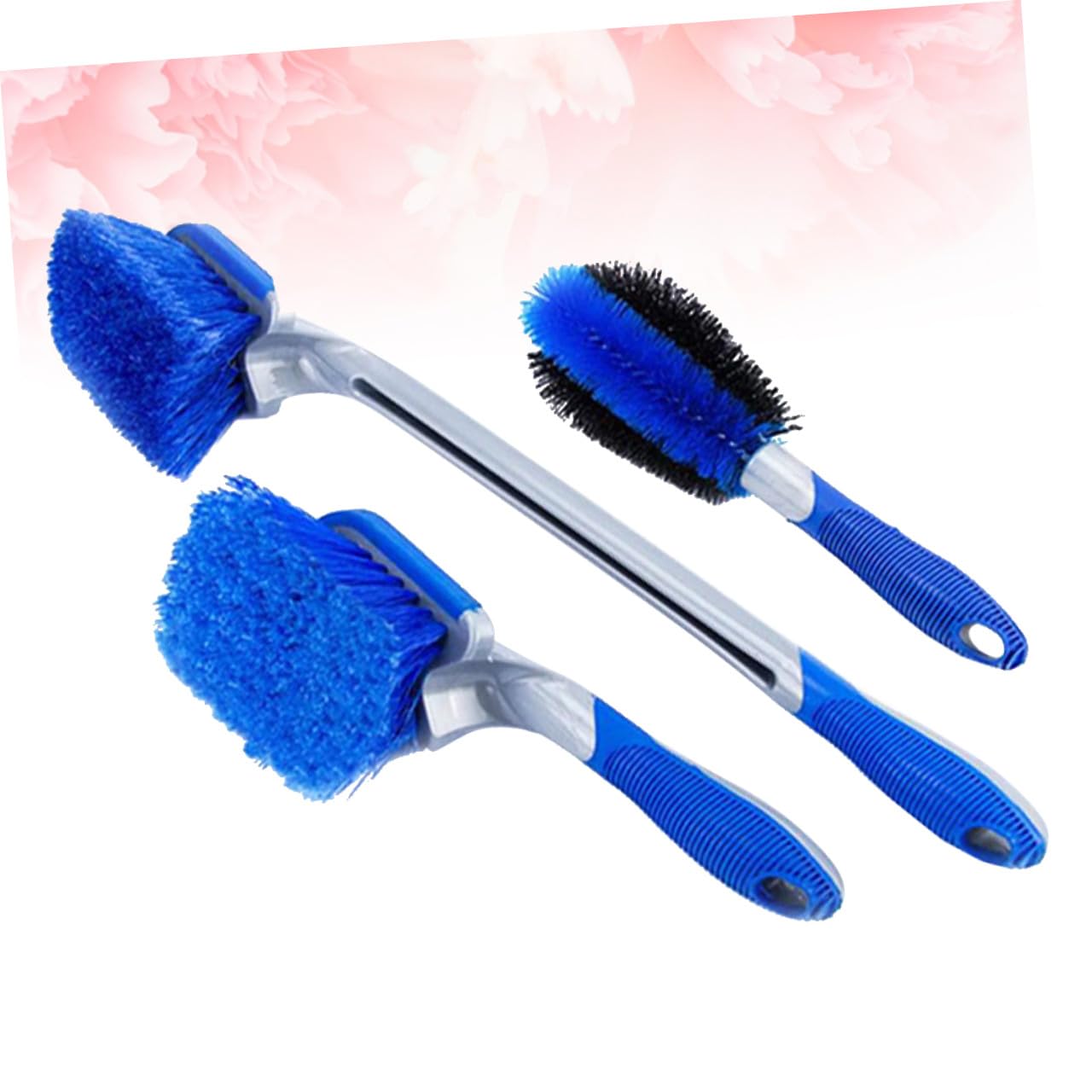 Ciieeo Set di 3 Spazzole per Cerchioni Auto Blu in PVC e Pp | Impugnature Corte e Lunga, per Raggio e Paraurti, Kit Pulizia Pneumatici, Uso Auto e Moto