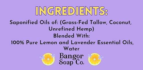 Miniatura 6 de Bangor Soap Co. Jabón batido puro y natural de Sweet Lemon Lavender con el mejor sebo, coco y cáñamo, para la espuma más suave en el cuidado de la