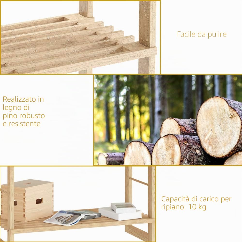 Casaria Scaffale da bagno in Legno 5 Ripiani Mobiletto da Cantina 135,5 x 58 x 27 cm Libreria Salvaspazio Portaoggetti