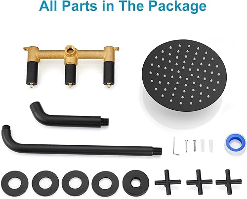 Miniatura 9 de Midanya Grifo de bañera y ducha con mango cruzado de 3 pulgadas, color negro mate con válvula de latón, 3 pulgadas