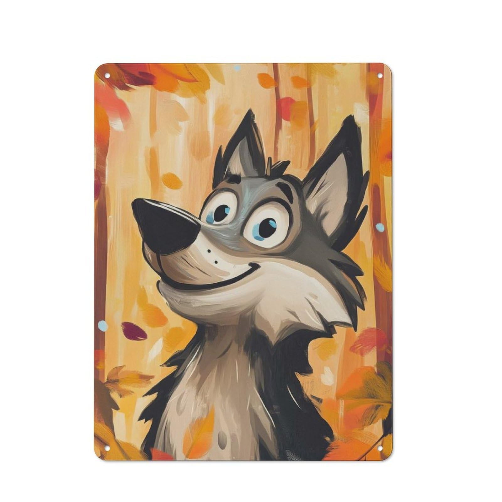 Rustic Tin Wall Sign 40x30cm Featuring Playful Wolf Illustration, Bistro Wall Plaque for Restaurant, Kitchen, Counter Or Breakfast Nook