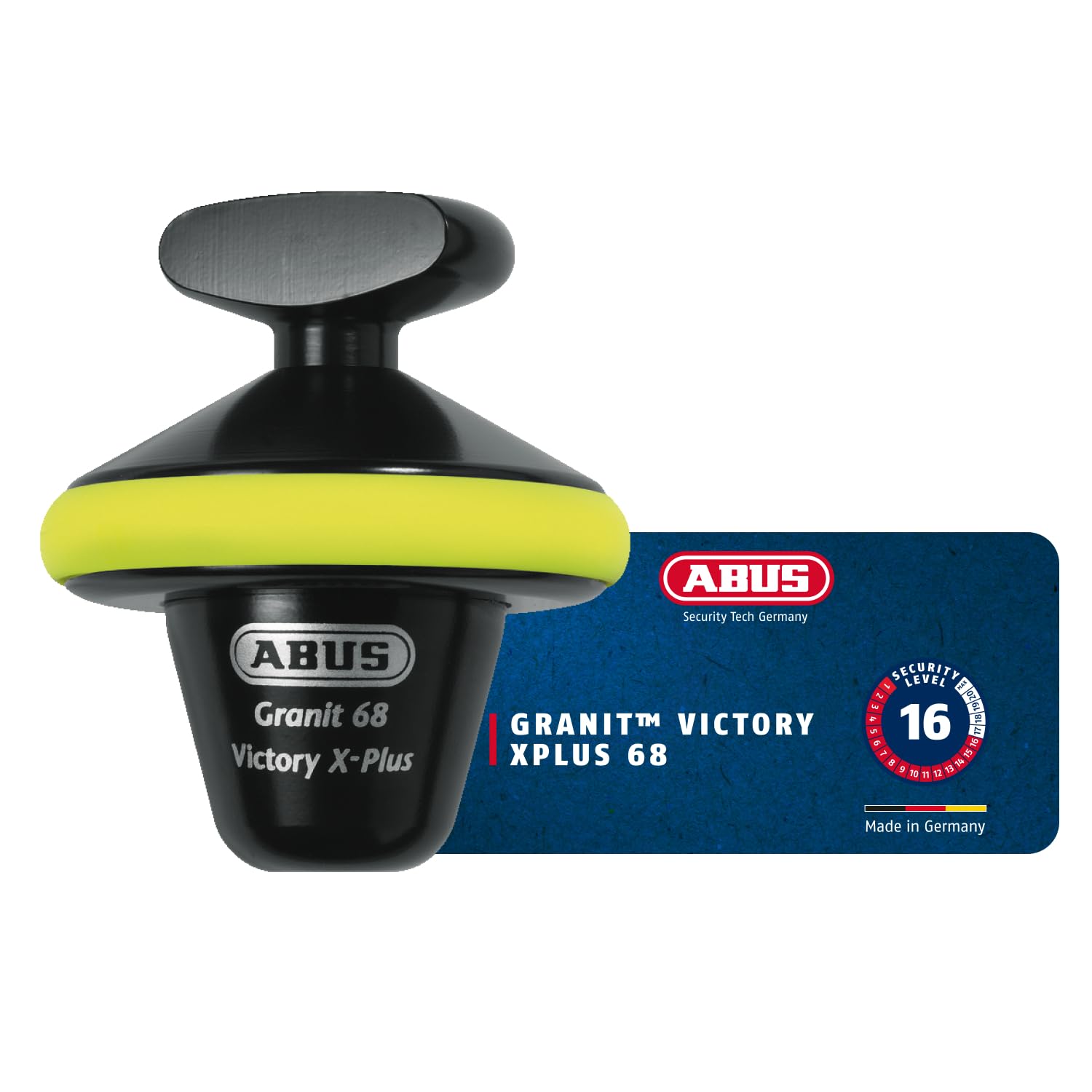 ABUS Blocca disco freno GRANIT™ Victory Xplus 68 half - lucchetto per moto con allarme - alta sicurezza e protezione contro i furti - anche per e-scooter e ciclomotori - Bullone da 14mm, giallo