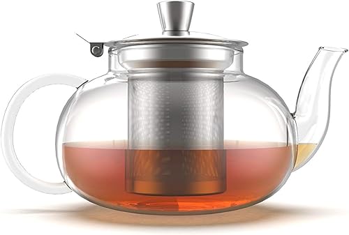 Miniatura 8 de Verre Collection Tetera de vidrio compatible con estufa, 27.1fl oz (27 onzas) con infusor extraíble de acero inoxidable, té de hojas sueltas, tetera