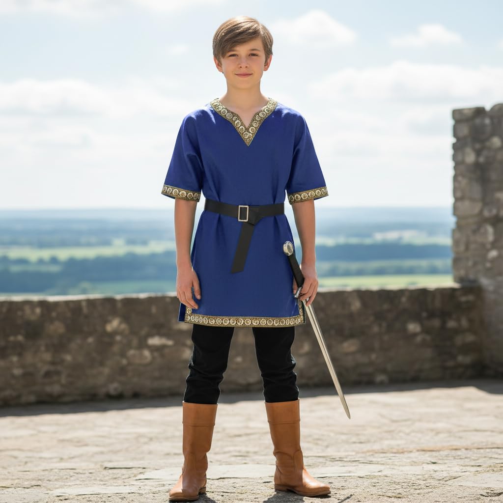 Kids Medieval Costume Boys Viking Tunic Knight Warrior Renaissance Shirts with Belt - Image 7