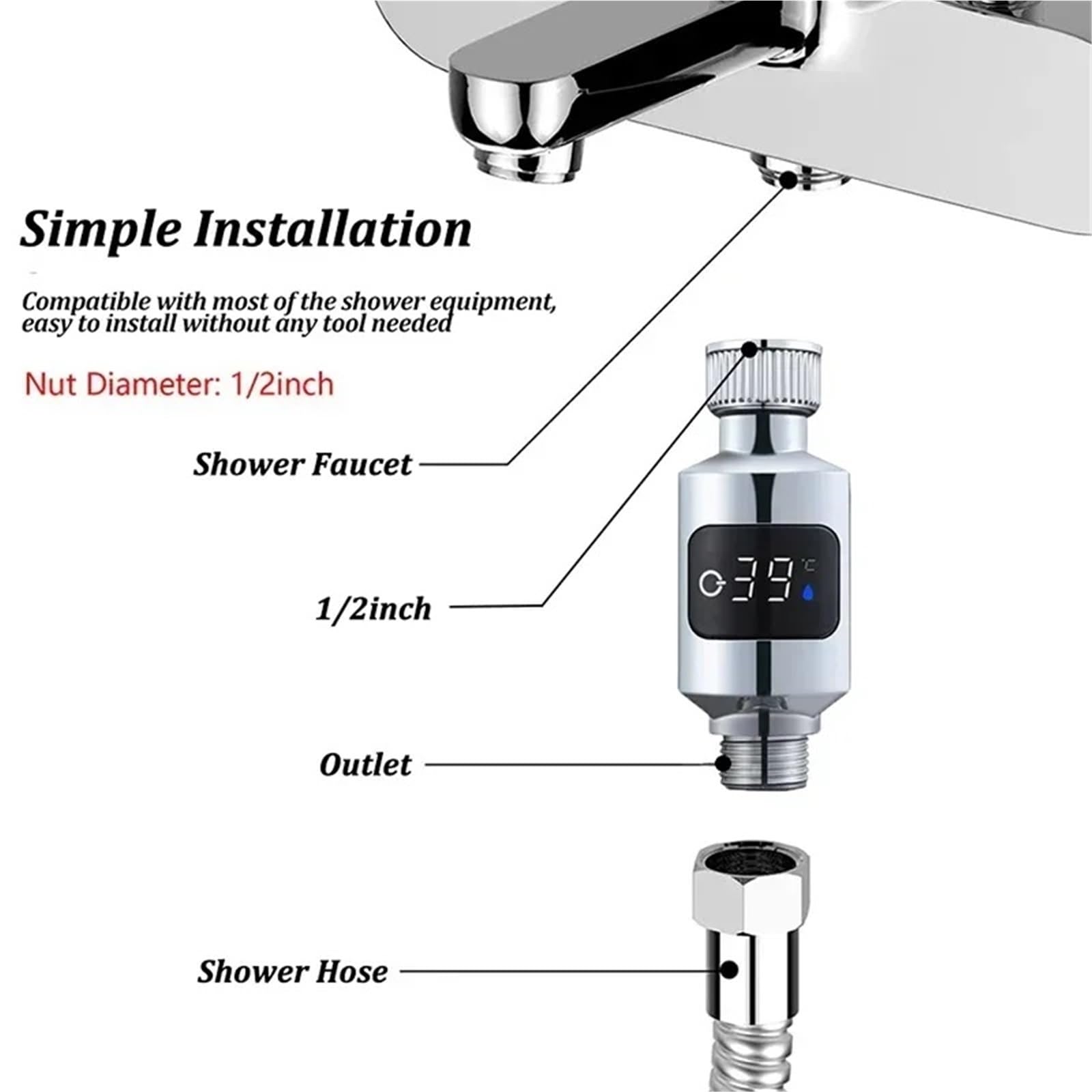 Medidor de temperatura de ducha Grifos de ducha for baño, termómetro agua, pantalla LED, monitor temperatura del for doméstica, nuevo Para el hogar y el baño(3pcs)