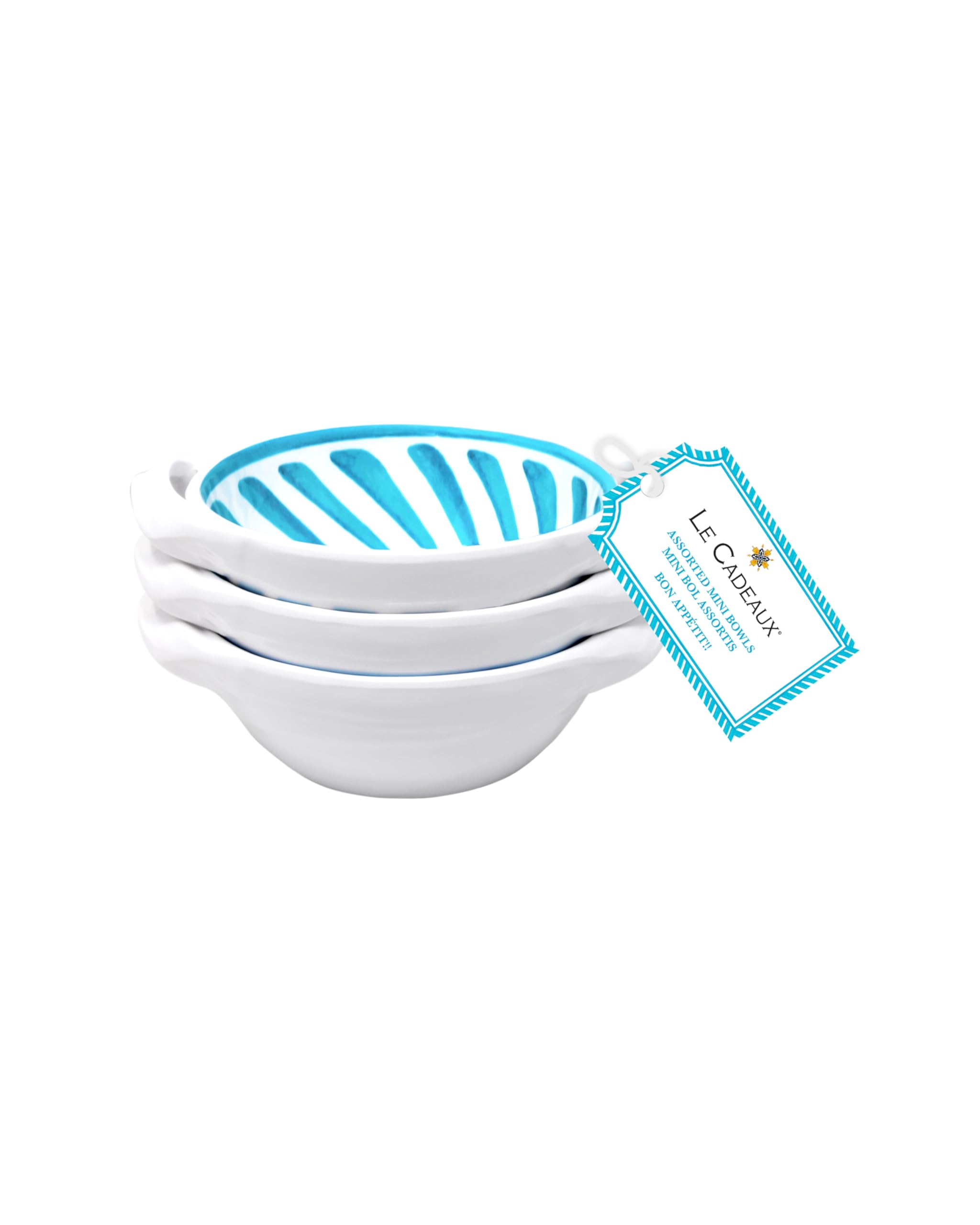 Le Cadeaux Luxury Melamine Assorted Handled Bowls, Set of 3, Sicily Teal