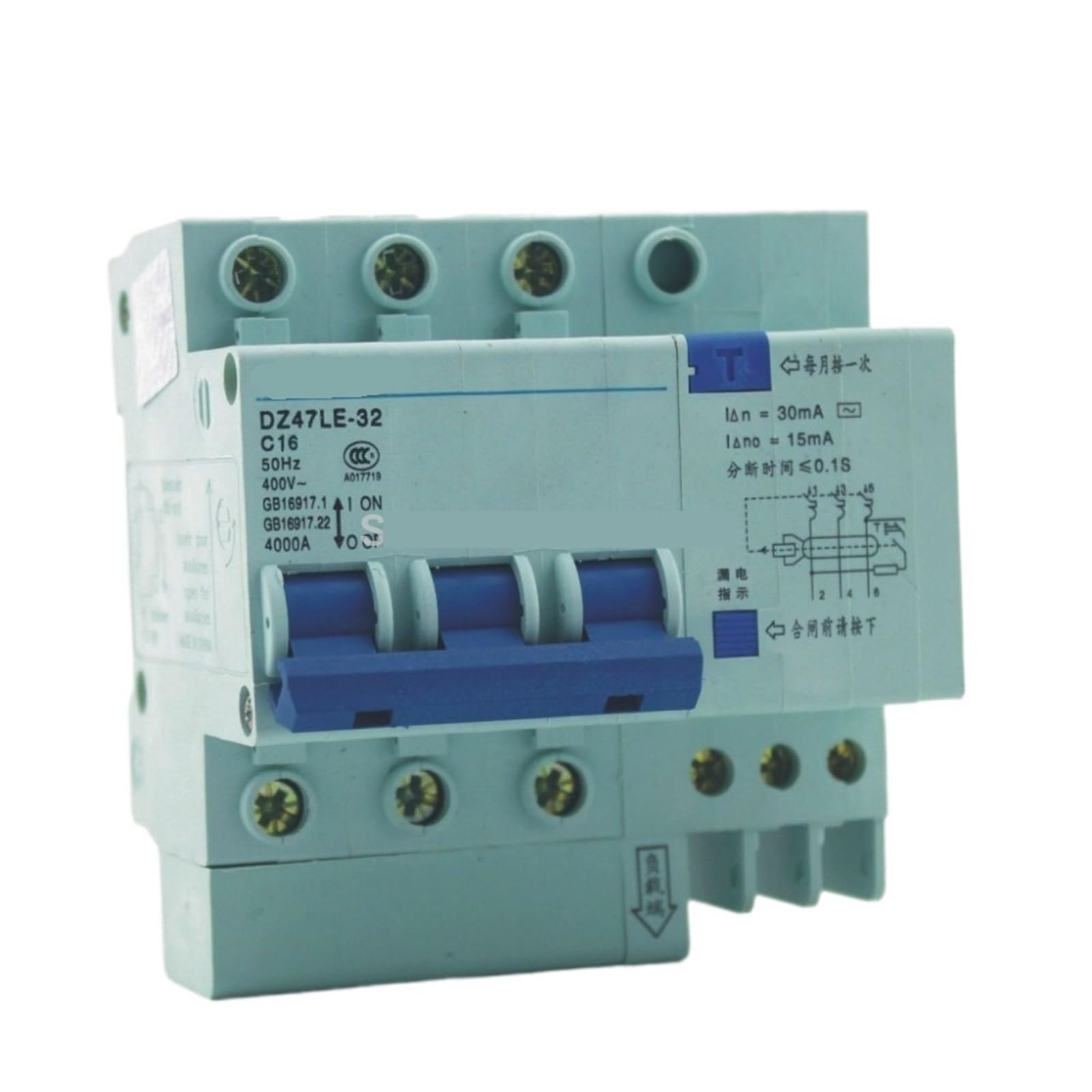 LHNBGTUIW DZ47LE 3P 16A 400V~ 50HZ/60HZ Residual Current Circuit Breaker with Over and Leakage Protection 1Pcs