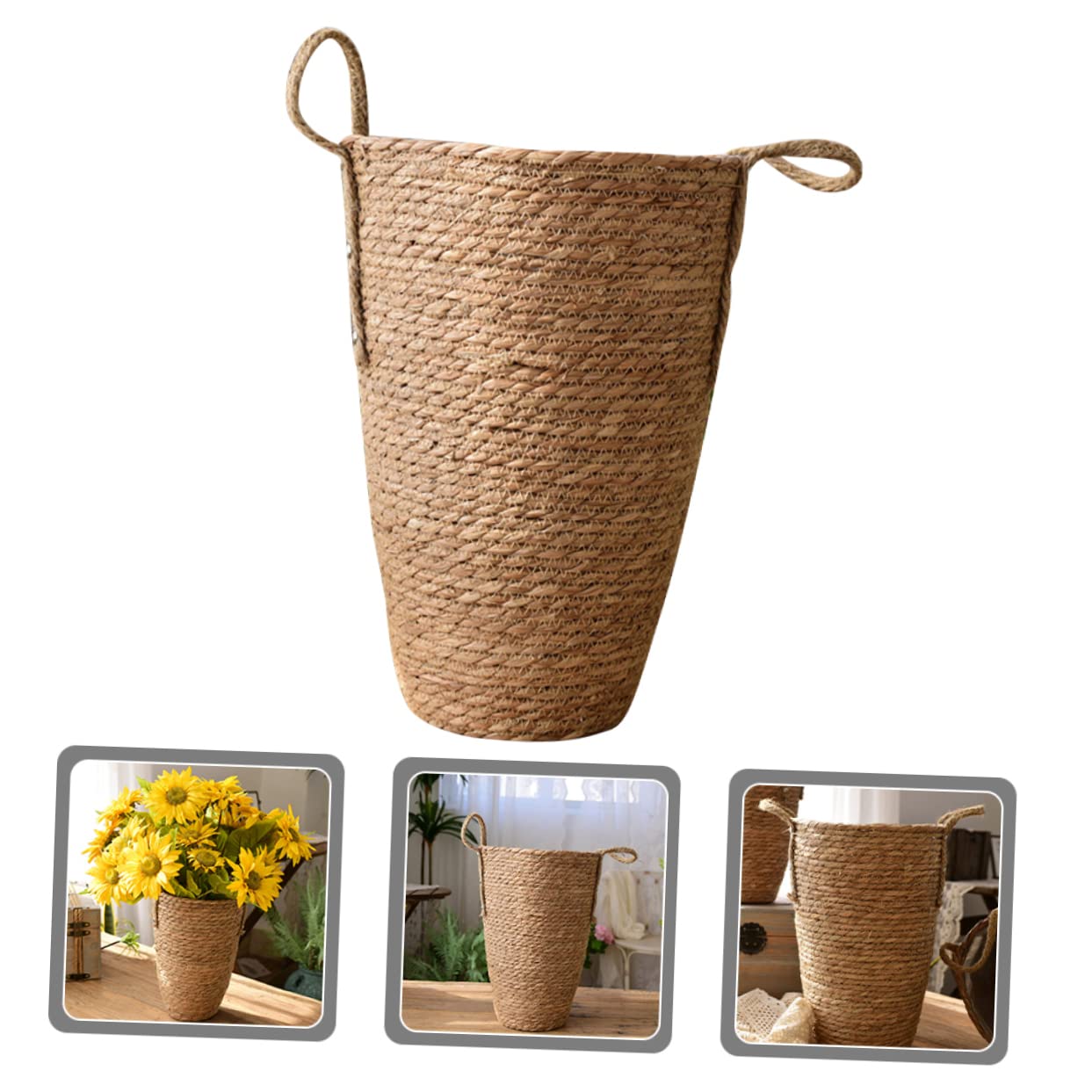 Cabilock Woven Flower Basket Planter Pots for Indoor Plants Seagrass Basket Planters Indoor Planter Outdoor Planters Plants Decor Desk Topper Wicker Planter Plant Basket Straw Food Rattan