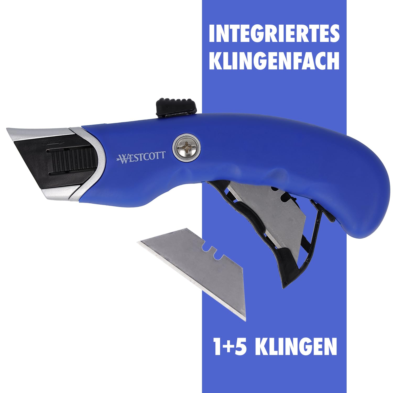Westcott Sicherheits Cutter in Profi-Qualität 6 Stück | Sicherheitsmesser mit 19mm Trapezklinge | Inkl. 5 Ersatzklingen | Rückholfederung für maximale Sicherheit | Ergonomischer Griff | E-84048 00