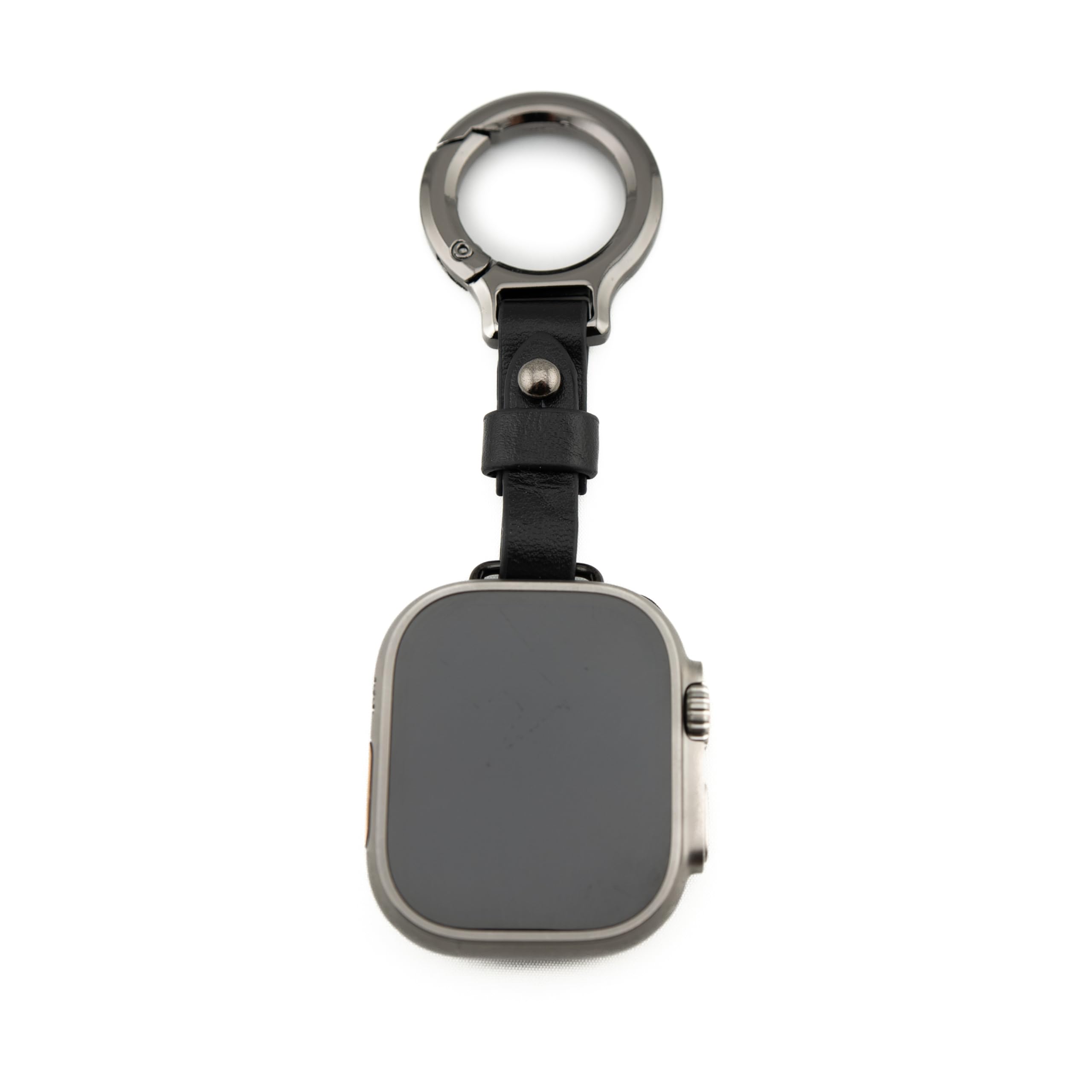 Belt Loop Keychain Compatible with Apple Watch, Black Leather Strap, 42/44/45/49mm
