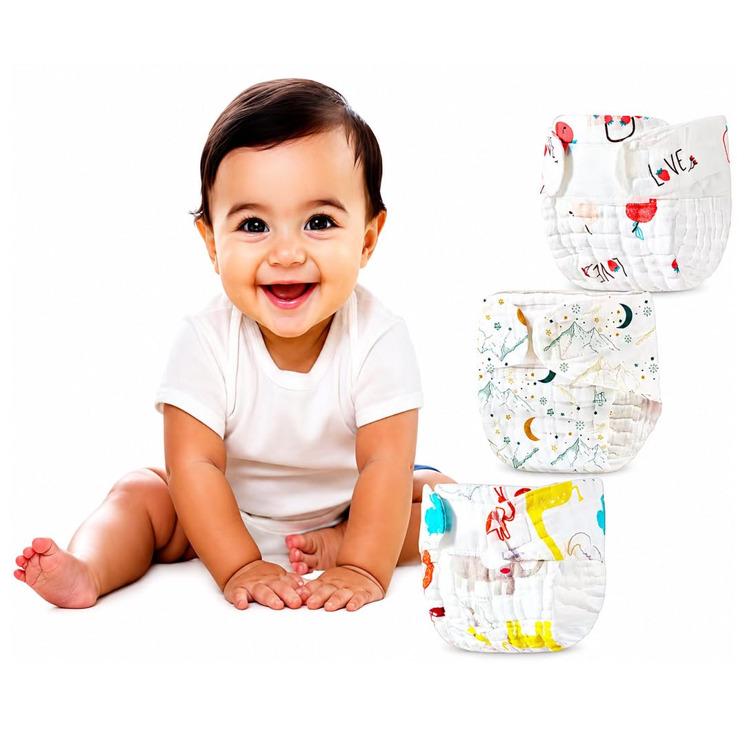 MOM CARE Muslin Cloth Nappies For Newborn Baby,Super Soft,Reusable, Cotton Langots,U Shaped 6 Layer For boy and girl White-image-43