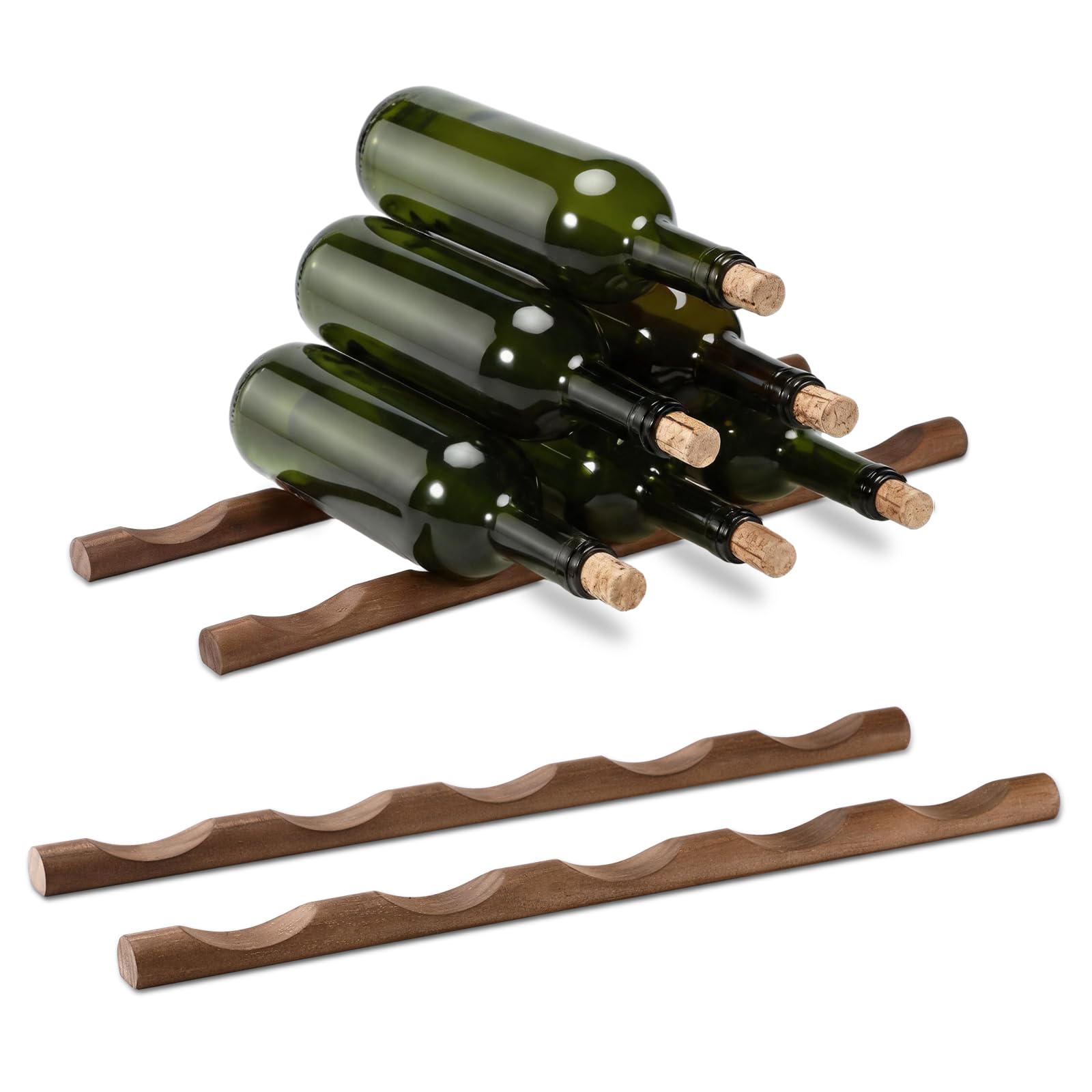 Barydat 4 Pcs Wine Holder Wood Wine Bottle Holder, 5 Grooves, Brown