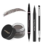 LAVONE Eyebrow Pencil Makeup Kit, with Waterproof 2-IN-1 Microblading Eyebrow Pen, Eyebrow Pomade, Eyeliner and Dual-ended Eyebrow Brush, Brow Pencil Kit for Natural Eyebrows - Ebony