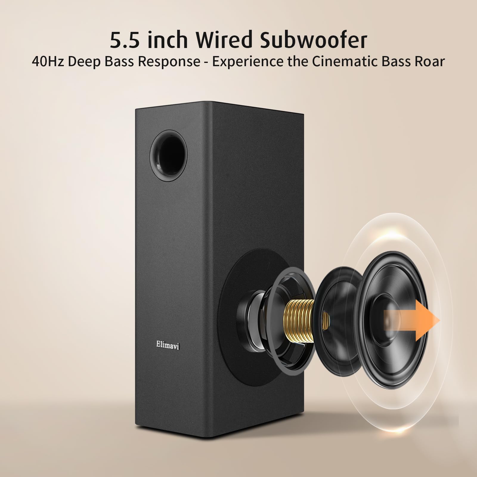 Elimavi Barra de sonido con subwoofer de 5.5 pulgadas, sistema de sonido envolvente desmontable 2 en 1, 2.1 canales, Bluetooth 5.3 y RCA, para TV, juegos de PC y cine en casa