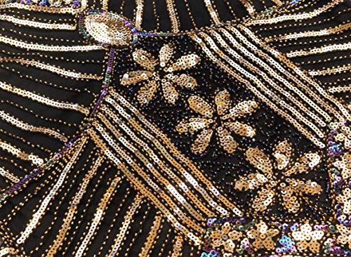 Flapper Dress 1920S Gatsby V Neck Beaded Fringed Dress With 20'S Accessories (Medium, Black&Gold) #TOP2