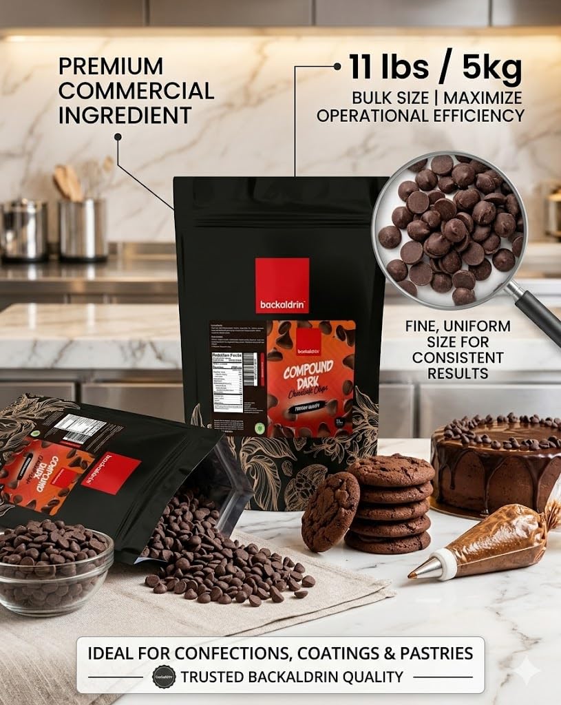 Premium Dark Chocolate Chips - Rich Chocolate Chips for Baking Cookies, Brownies, Cakes & Desserts - Deep Dark Chocolate Flavor - 11 lb (5 kg) Bulk Professional Size