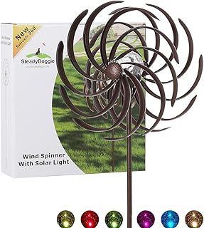 Girandola a energia solare con foglie a salice 61 pollici di altezza (1,55 m)ￚSfera in Vetro a Energia Solare a LED Multicolore con movimento CineticoￚDoppia Direzione per Patio, Prato e Giardino