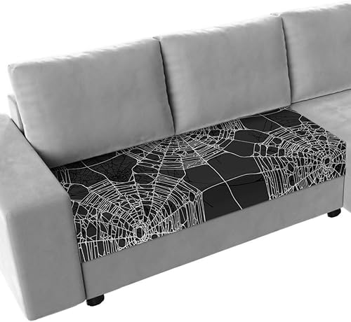 Fundas de cojín para sofá de Halloween, funda elástica para sofá con parte inferior elástica, fundas de sofá color blanco y negro de terror, fundas