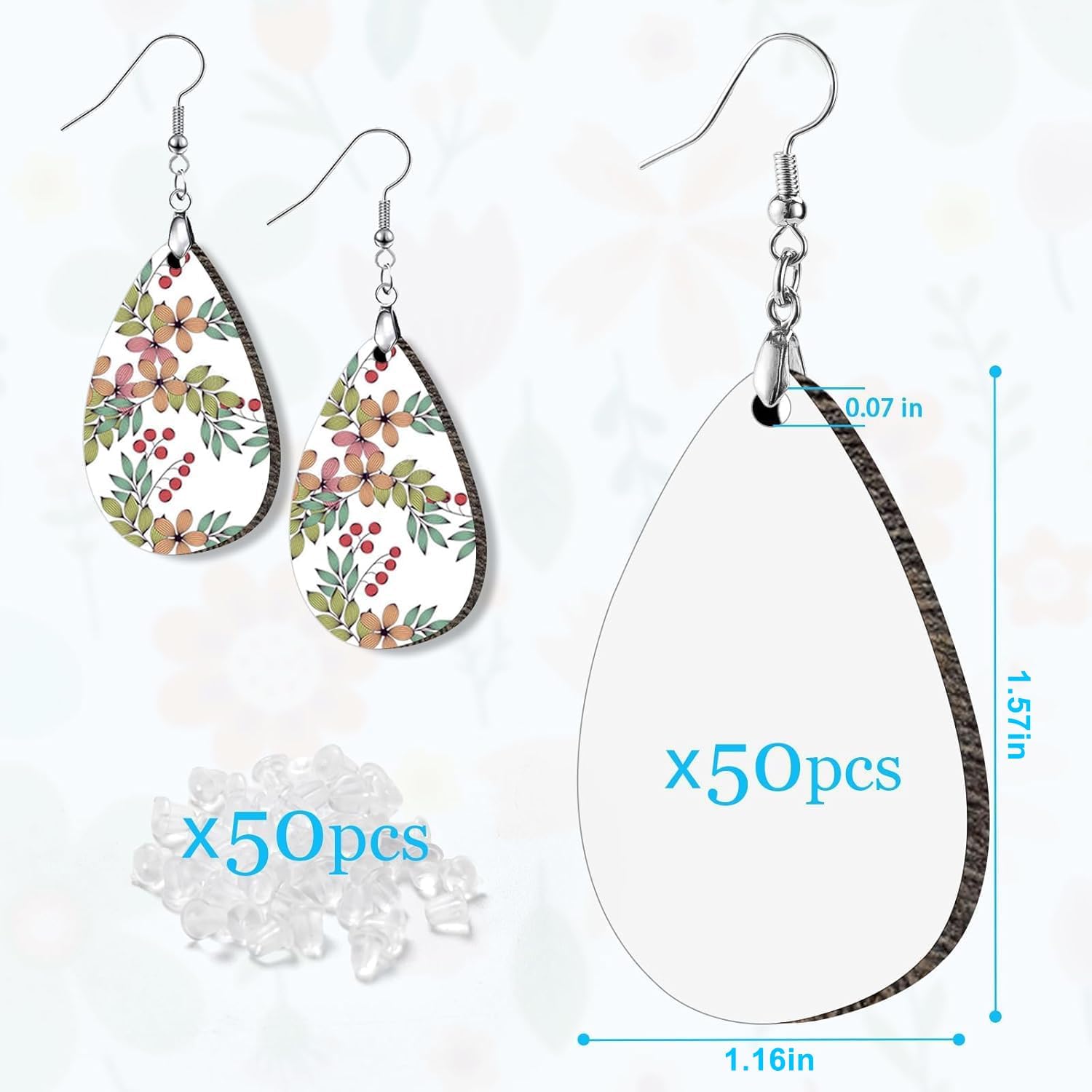 50pcs Sublimation Blank Earrings, 1.8" Sublimation Earring Blanks for Mom, Lightweight Wood Earrings - Image 3
