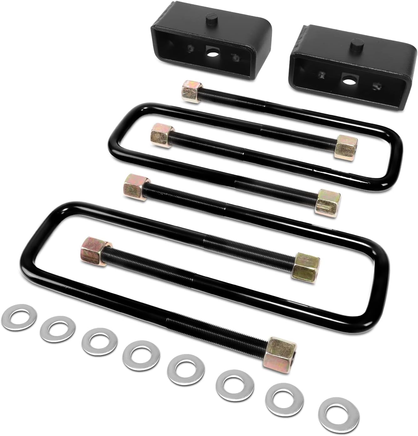 [6-Lug Hub Models] Pair of 2 Inches Raise Rear Suspension Leveling Kit Lift Blocks with U-Bolts Compatible with Toyota Tacoma 2/4WD 1995-2022, Carbon Steel, Black Powdercoated