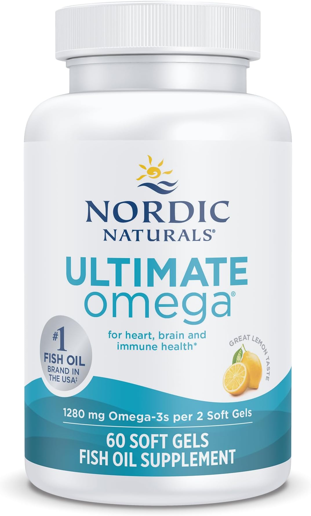 Nordic Naturals Ultimate Omega 3 Fish Oil Softgels | 1280 Mg Omega 3 Fatty Acids | High-Potency Fish Oil Omega 3 Supplement For Men And Women With EPA & DHA | Fish Oil Lemon Flavour 60 Softgels
